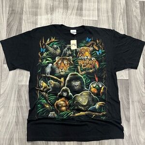 RAINFOREST Black T-Shirt with Colorful Animal Print